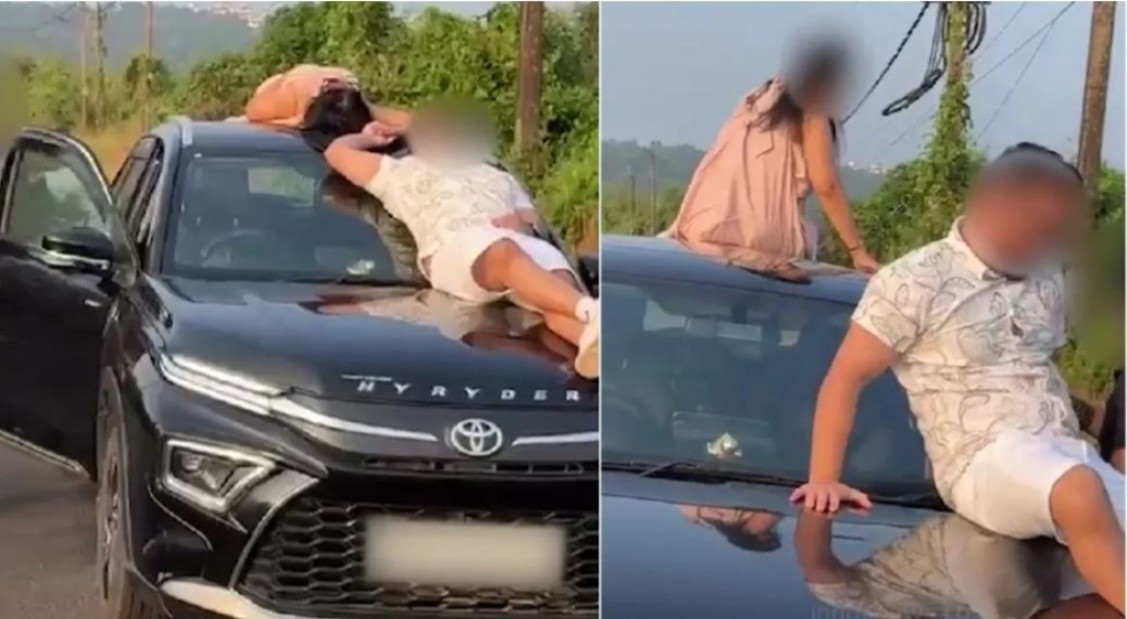 চলন্ত গাড়ির ছাদে তরুণ-তরুণীর কাণ্ড